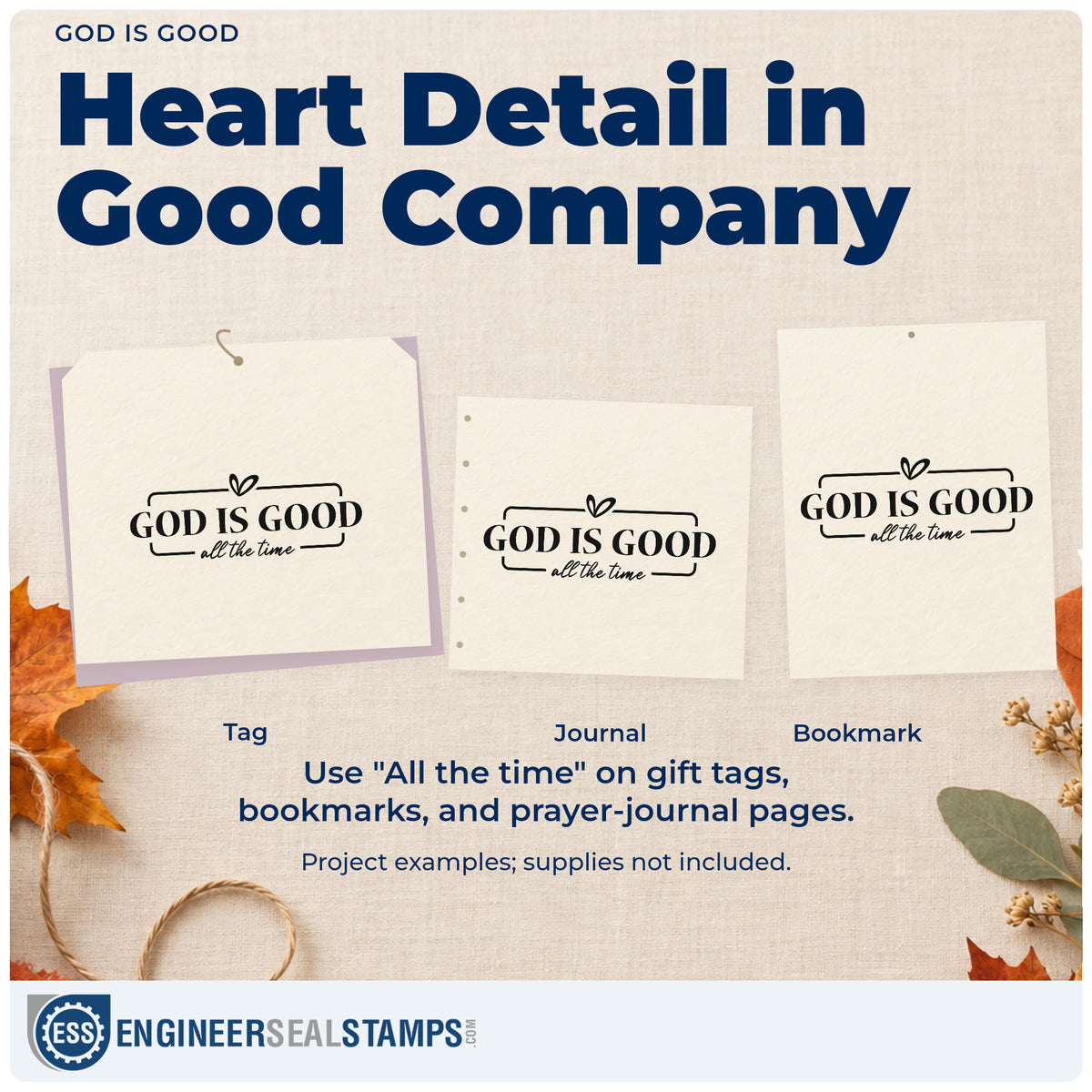 Three project examples made with the God Is Good With Hearts Pre-Inked Stamp – PSI, including praise report pages.