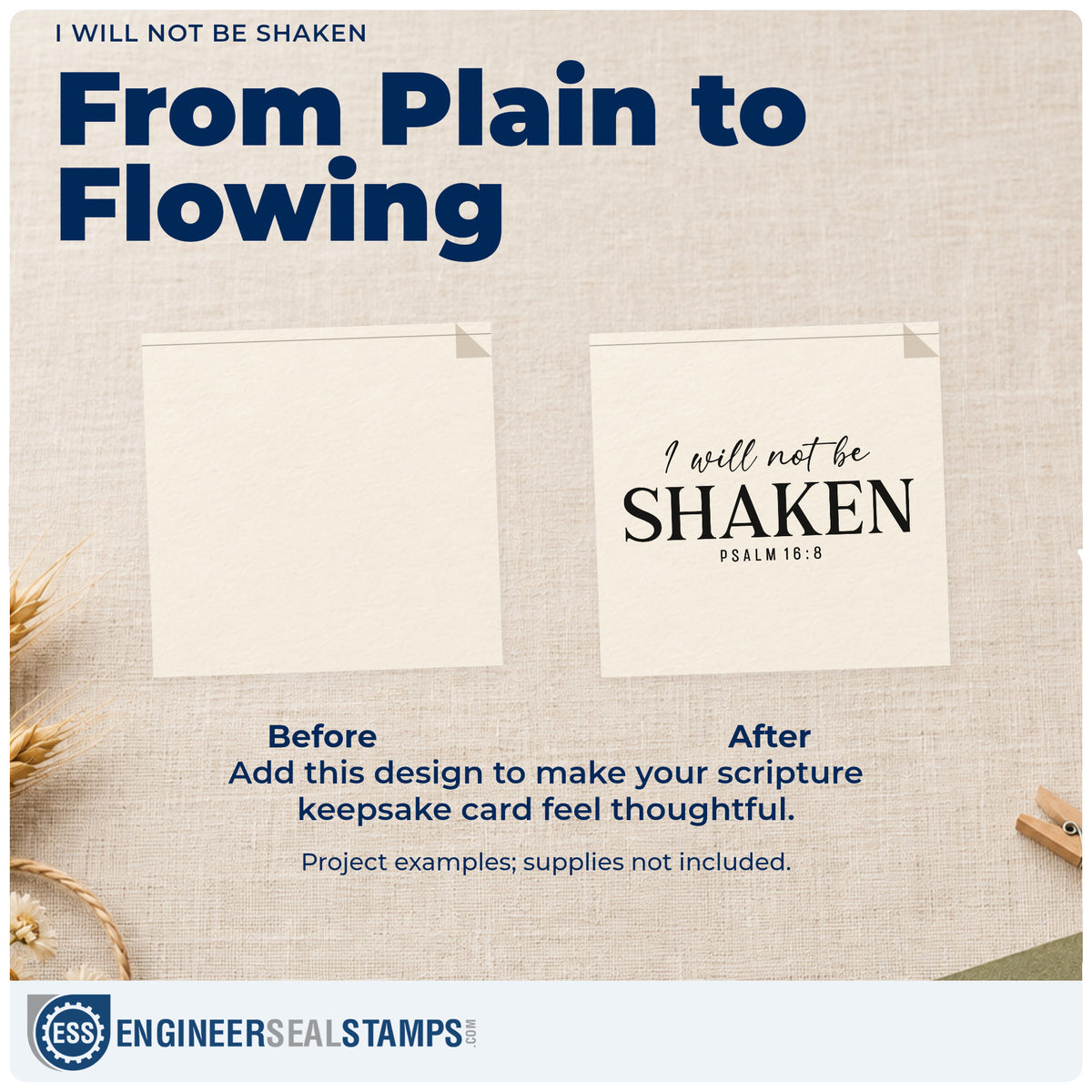 Before and after of a plain item finished with the I Will Not Be Shaken Hand Stamp – Duo, a quick upgrade for first responder gifts.