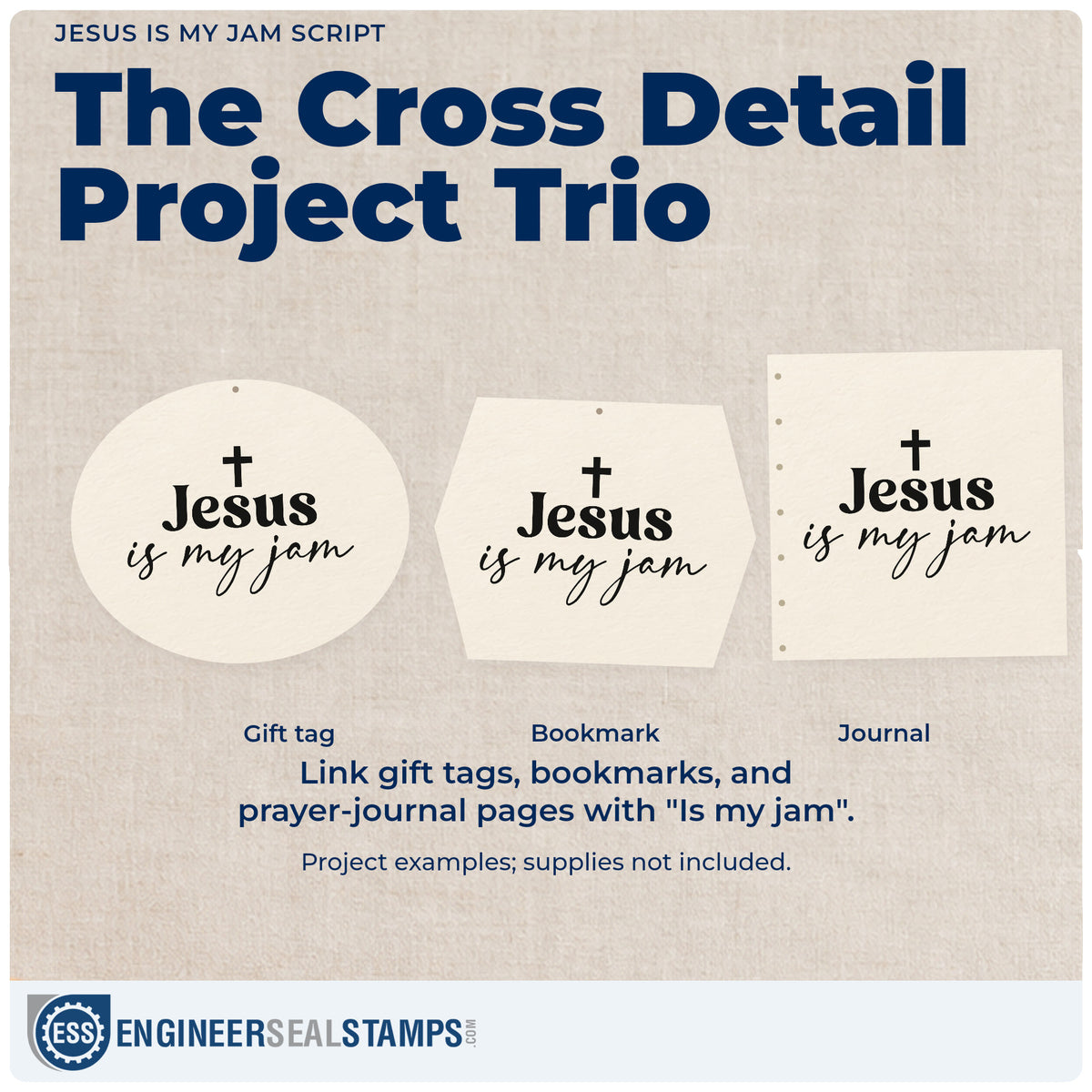 Three project examples made with the Jesus Is My Jam Script Lettering Self-Inking Craft Stamp, including concert photo pages.