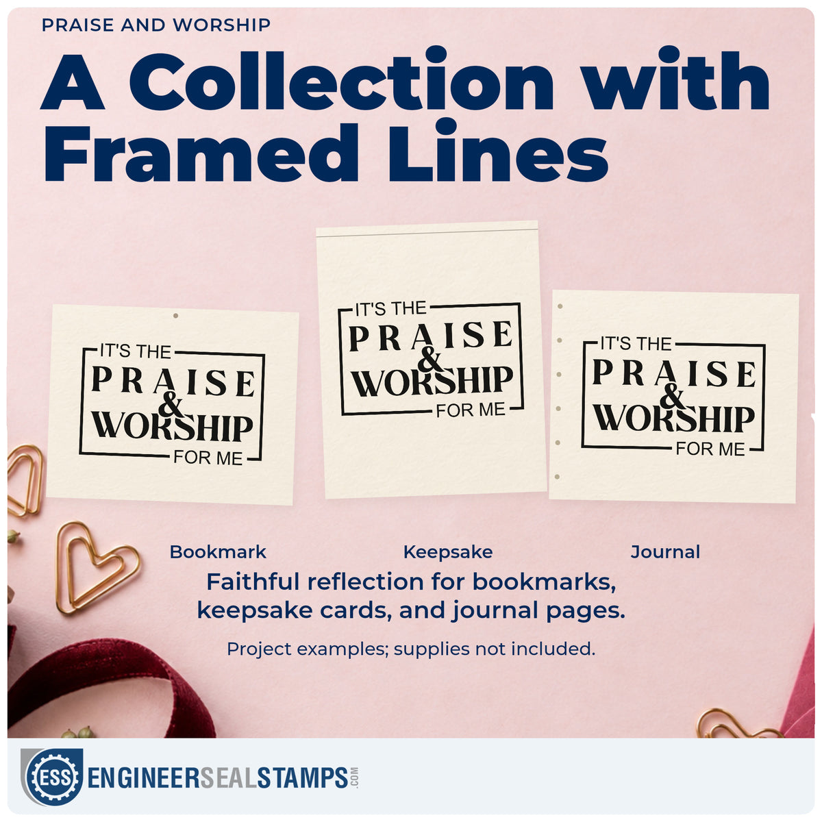 Three project examples made with the Praise And Worship Stamp – Wood Handle, including concert scrapbooks.
