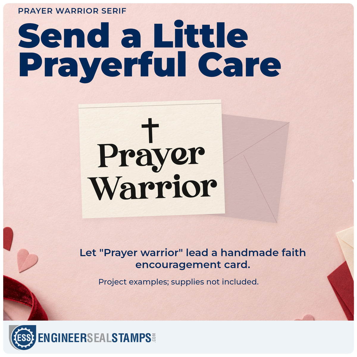 A finished handmade project stamped with the Prayer Warrior Serif PSI Pre-Inked Stamp, ideal for church honor gifts.