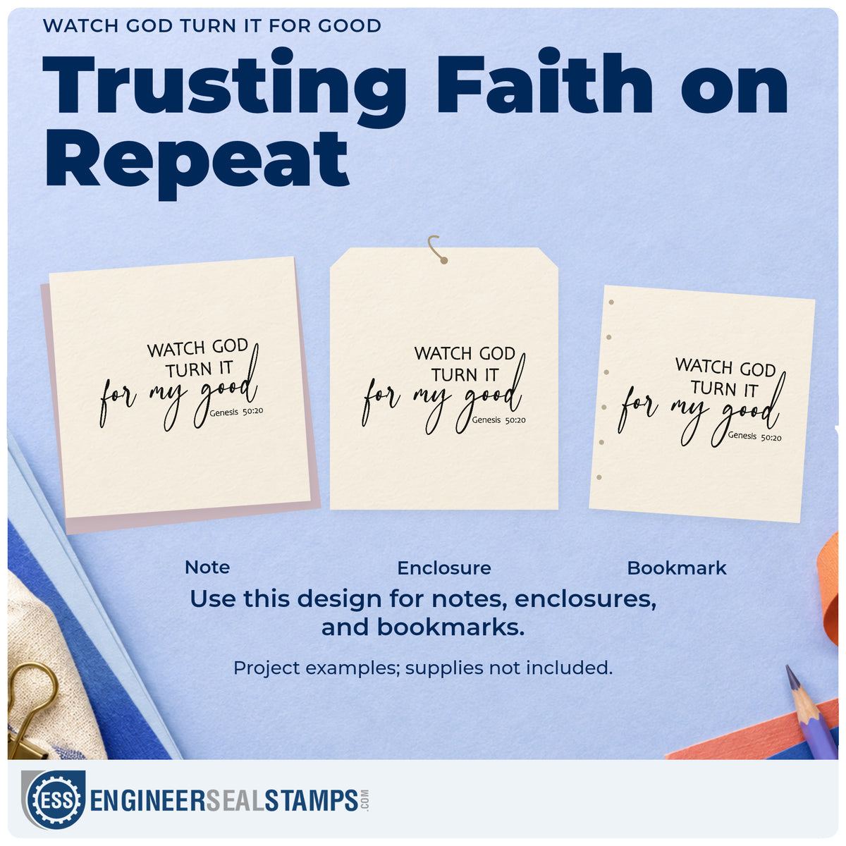 Three project examples made with the Watch God Turn It For My Good Wood-Mounted Rubber Stamp, including comeback pages.