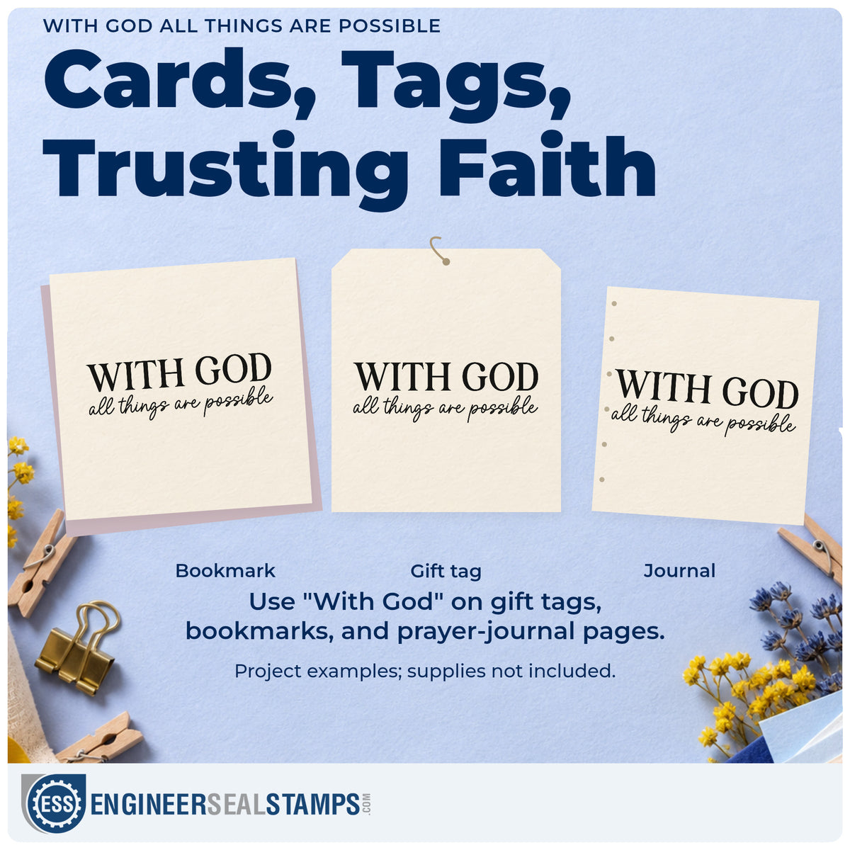 Three project examples made with the Premium Wooden With God All Things Are Possible Serif Lettering Stamp - Vintage Pro, including dream scrapbooks.