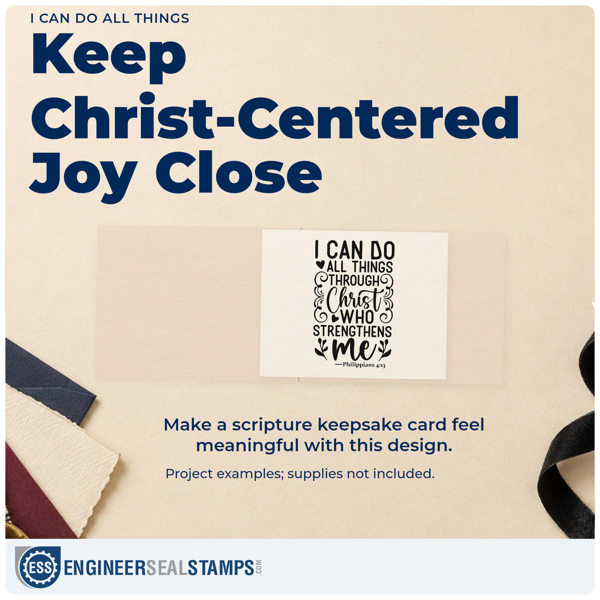 A finished handmade project stamped with the Wood Handle I Can Do All Things Through Christ Who Strengthens Me Rubber Stamp, ideal for team water labels.