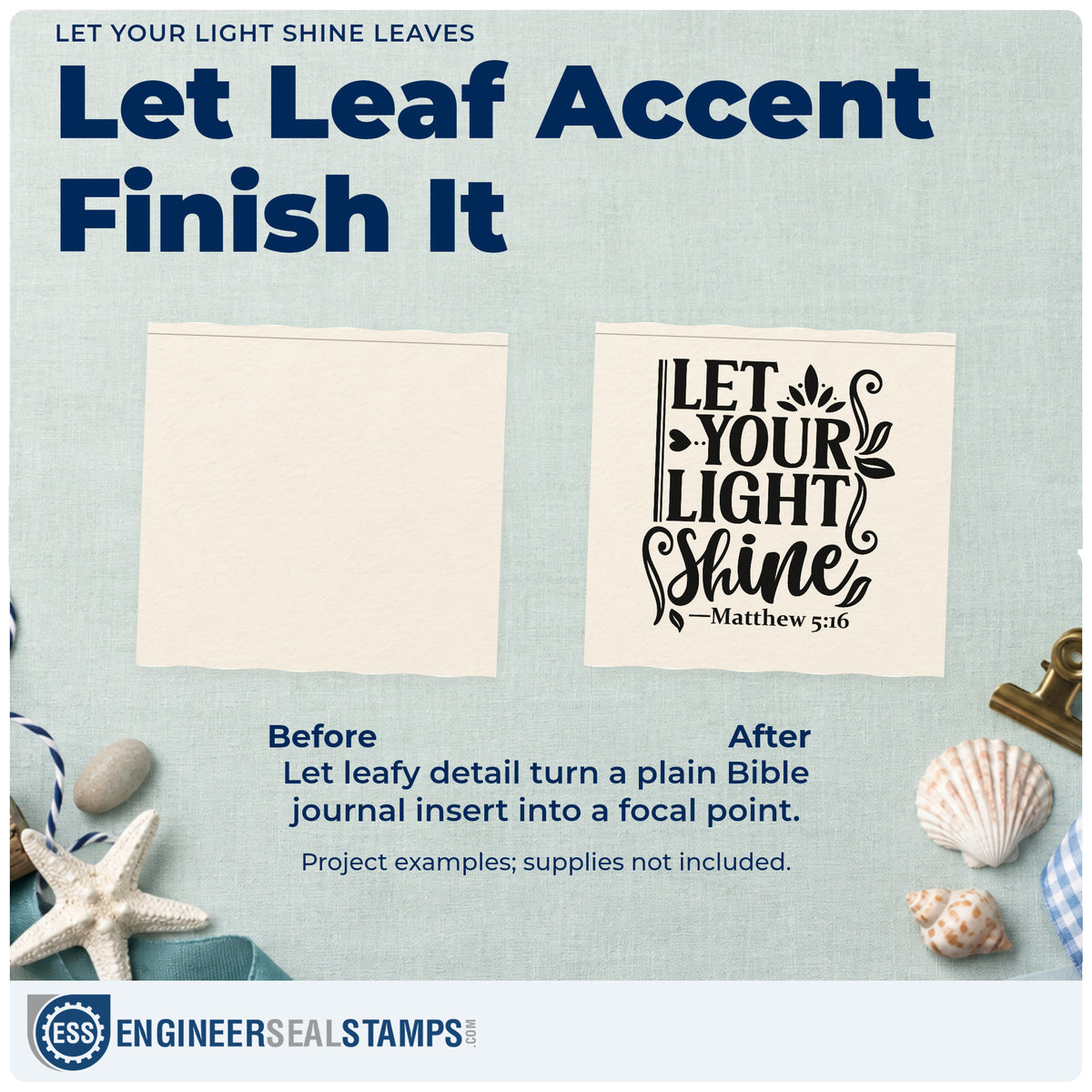 Before and after of a plain item finished with the Let Your Light Shine Botanical Sprig Pre-Inked Stamp – PSI, a quick upgrade for nurse appreciation.
