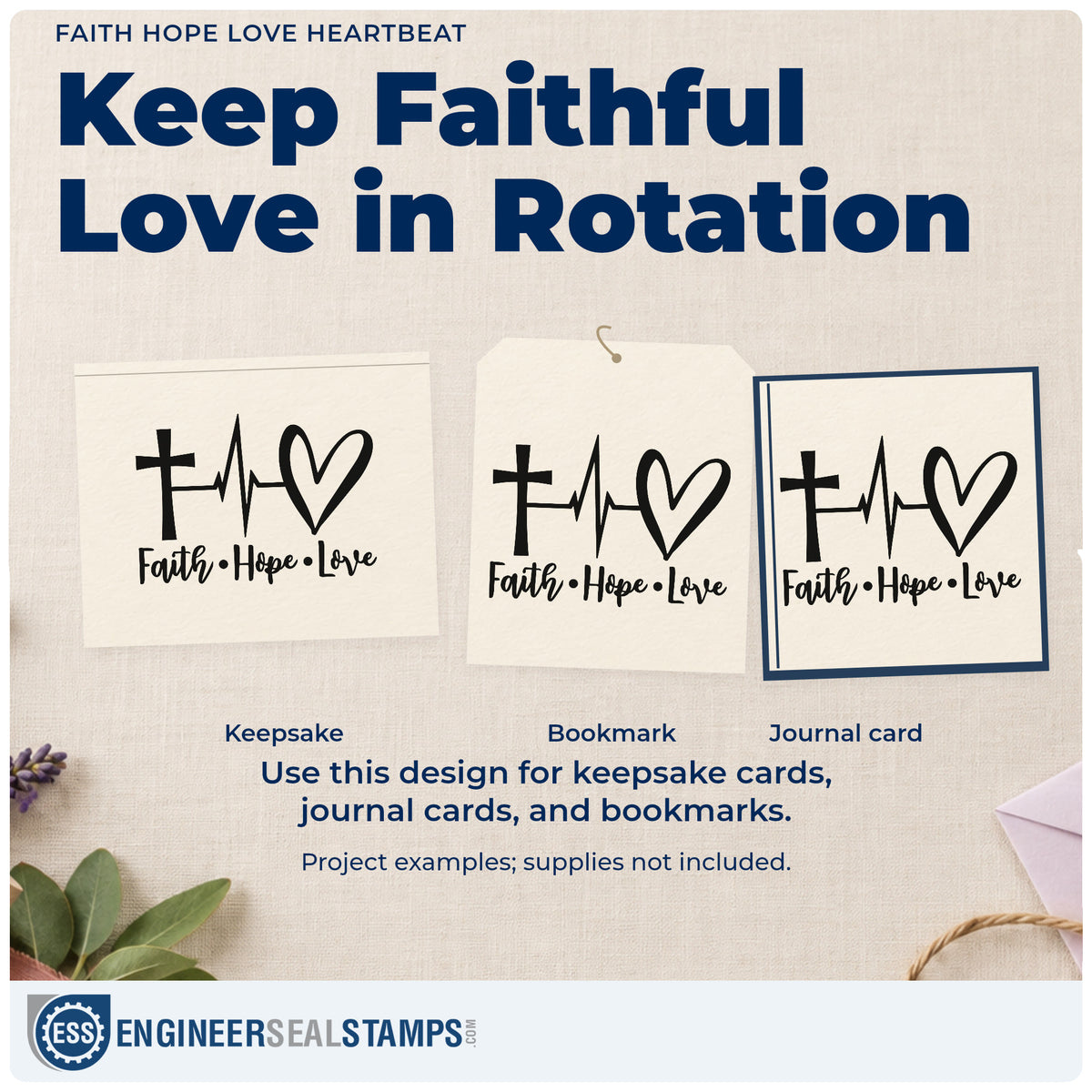 Three project examples made with the Faith Hope Love Heartbeat With Cross Pre-Inked Stamp – PSI, including medical mission pages.