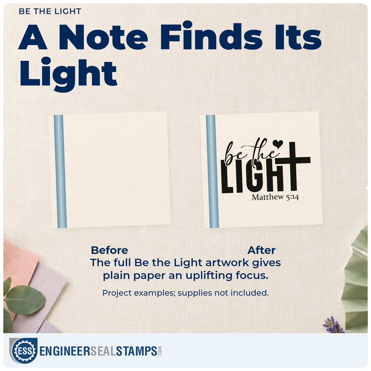Before and after of a plain item finished with the Be The Light Premium Wood-Mounted Stamp - Vintage Pro, a quick upgrade for nurse appreciation.