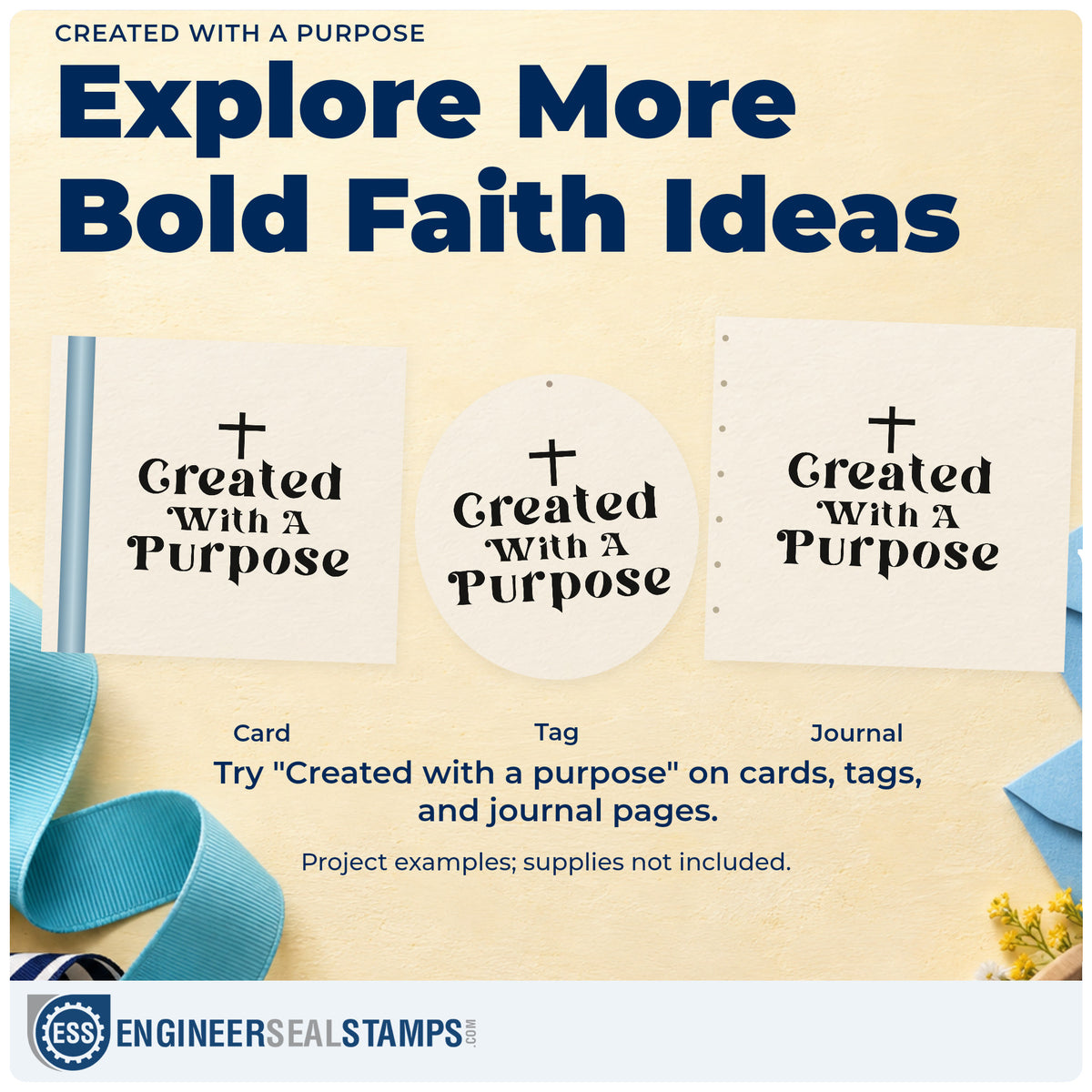 Three project examples made with the Created With A Purpose With Cross Stamp – PSI Pre-Inked, including special needs welcomes.