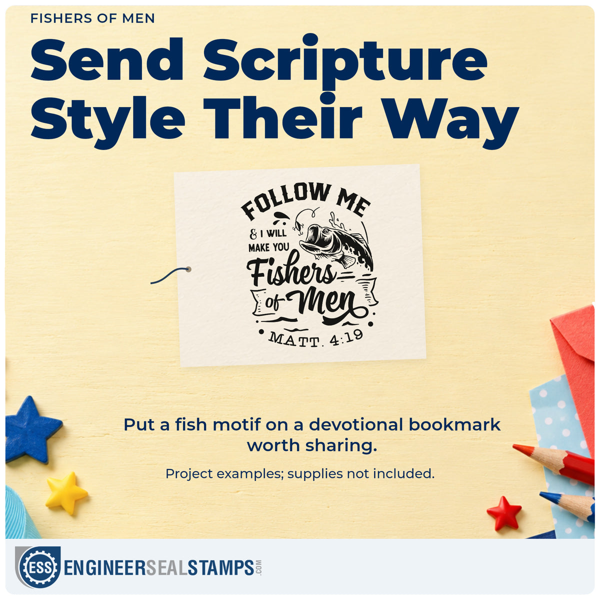 A finished handmade project stamped with the Vintage Pro Follow Me & I Will Make You Fishers Of Men Premium Wooden Stamp, ideal for dad's day greetings.