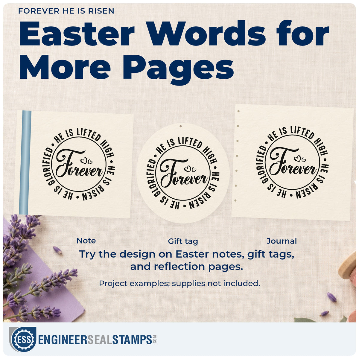 Three project examples made with the Forever He Is Risen Hand Stamp – Duo, including easter service pages.