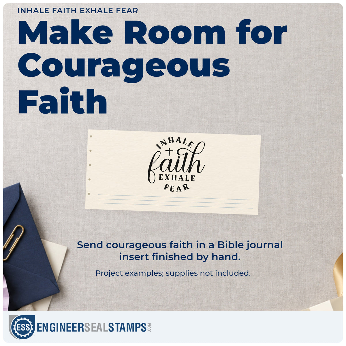 A finished handmade project stamped with the Inhale Faith, Exhale Fear With Cross Pre-Inked Stamp – PSI, ideal for yoga mat tags.