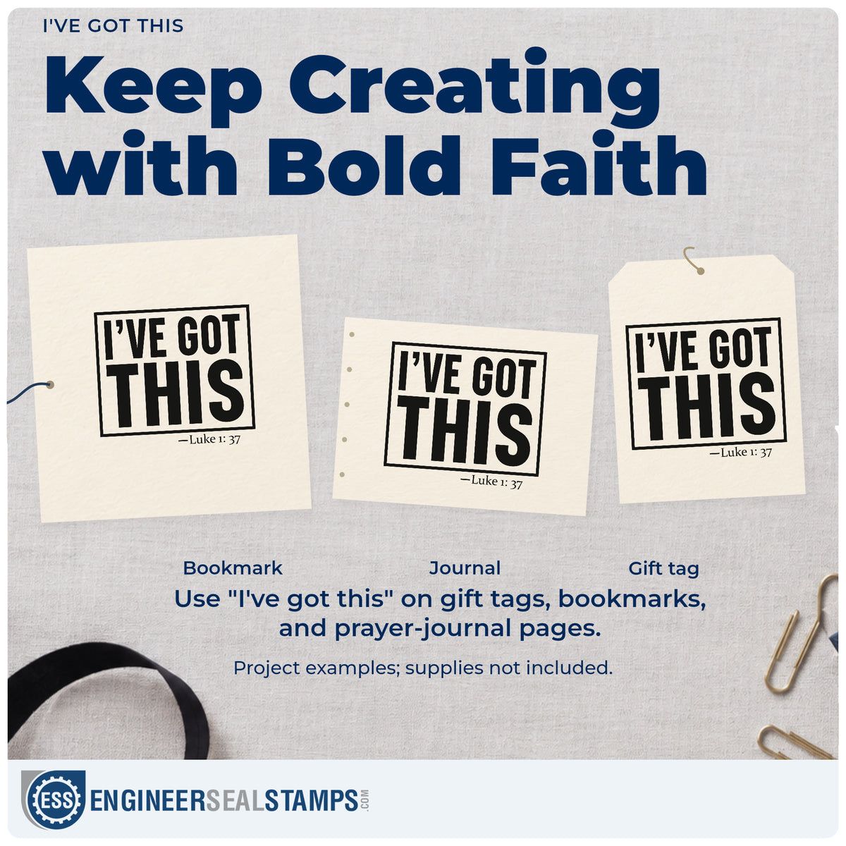 Three project examples made with the I've Got This Stamp – Self-Inking, including milestone pages.