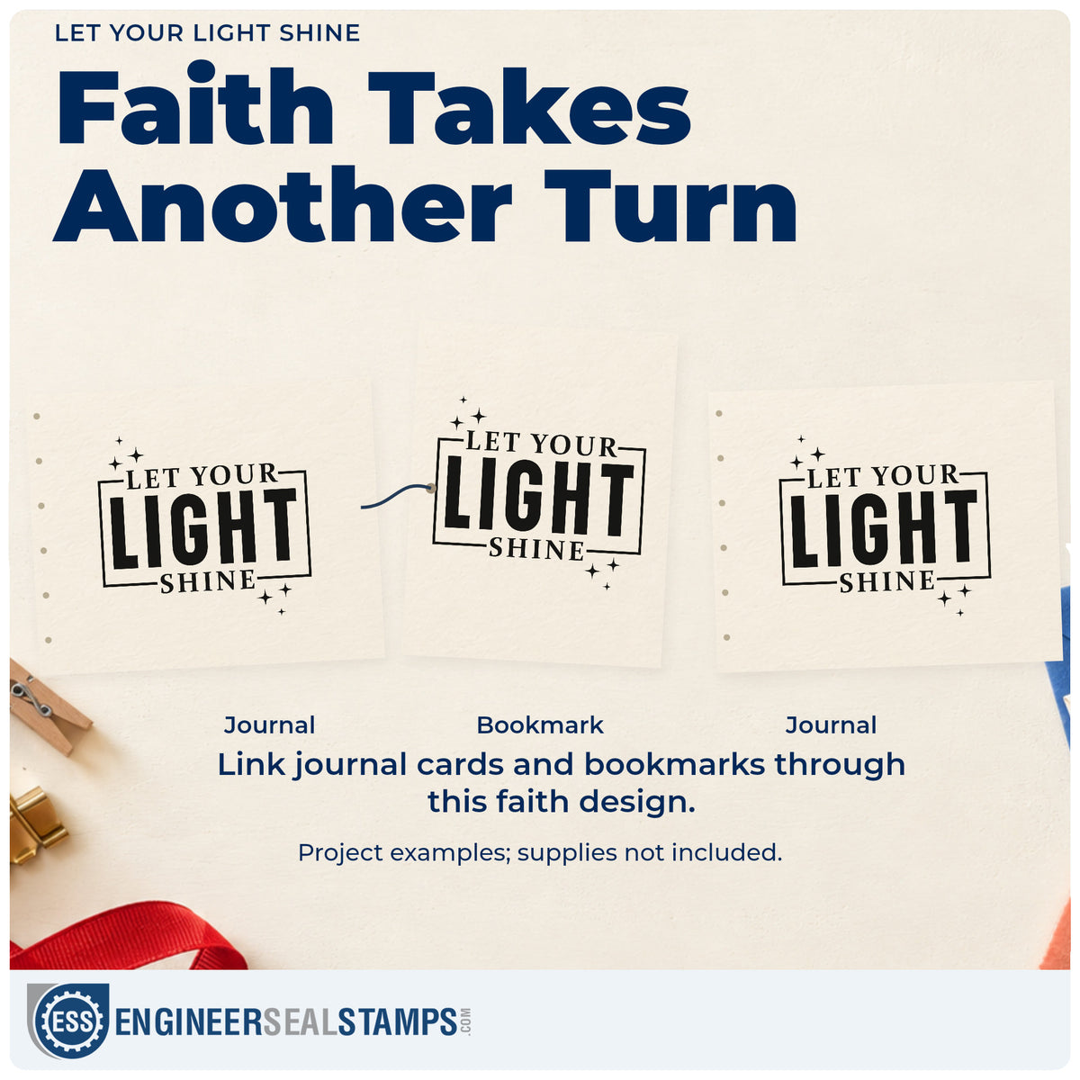 Three project examples made with the Premium Wooden Let Your Light Shine With Sparkles Stamp - Vintage Pro, including service trip pages.