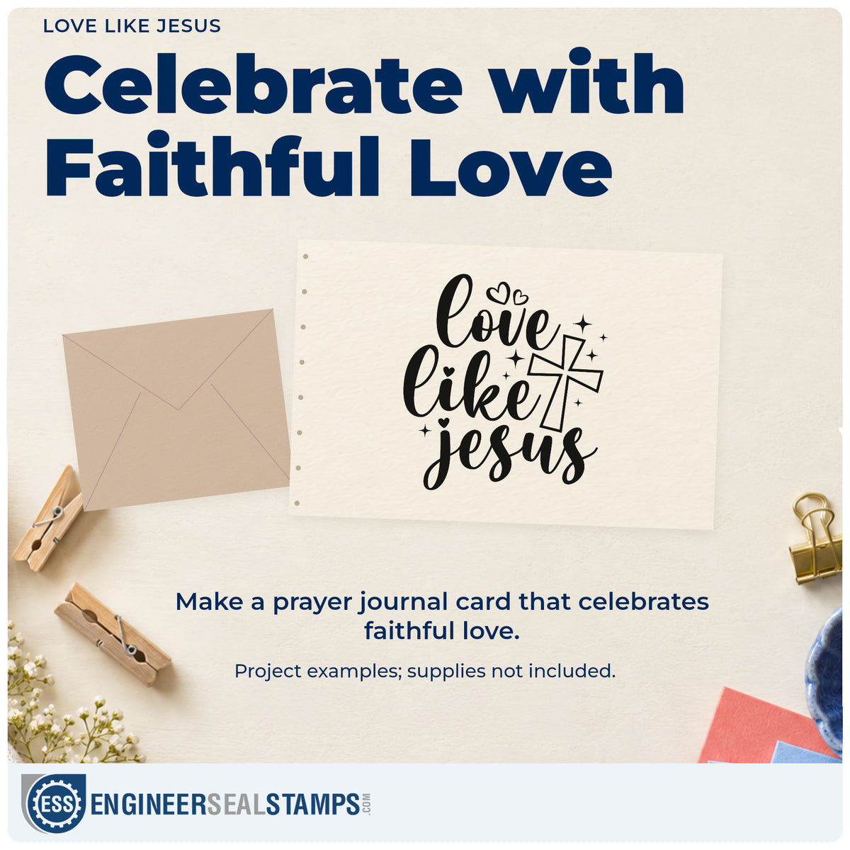 A finished handmade project stamped with the Love Like Jesus Outlined Cross Rubber Stamp – Duo Hand, ideal for valentine exchange.
