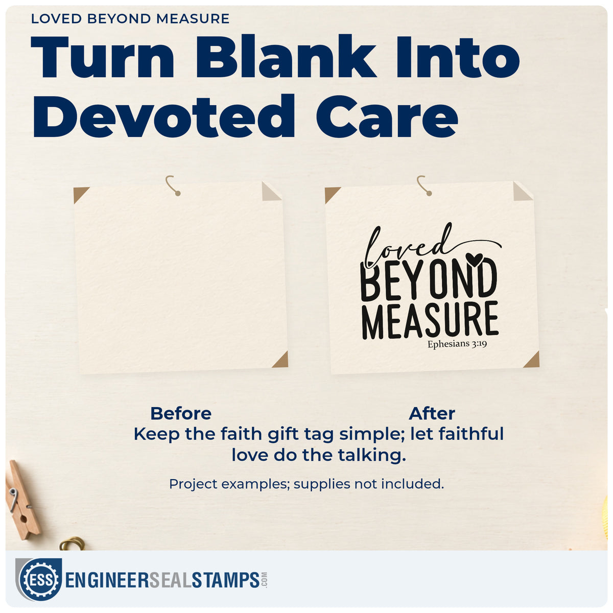 Before and after of a plain item finished with the Loved Beyond Measure Hand Stamp – Duo, a quick upgrade for adoption day gifts.