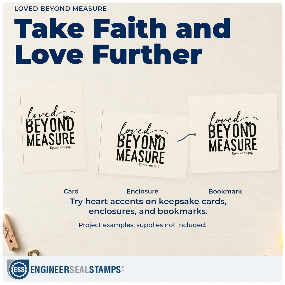 Three project examples made with the Loved Beyond Measure Pre-Inked Stamp – Slim, including birth announcement stamps.