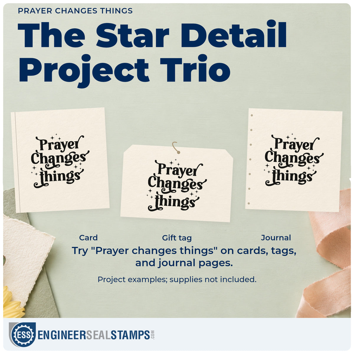Three project examples made with the Prayer Changes Things Premium Wood-Mounted Stamp - Vintage Pro, including answered prayer pages.