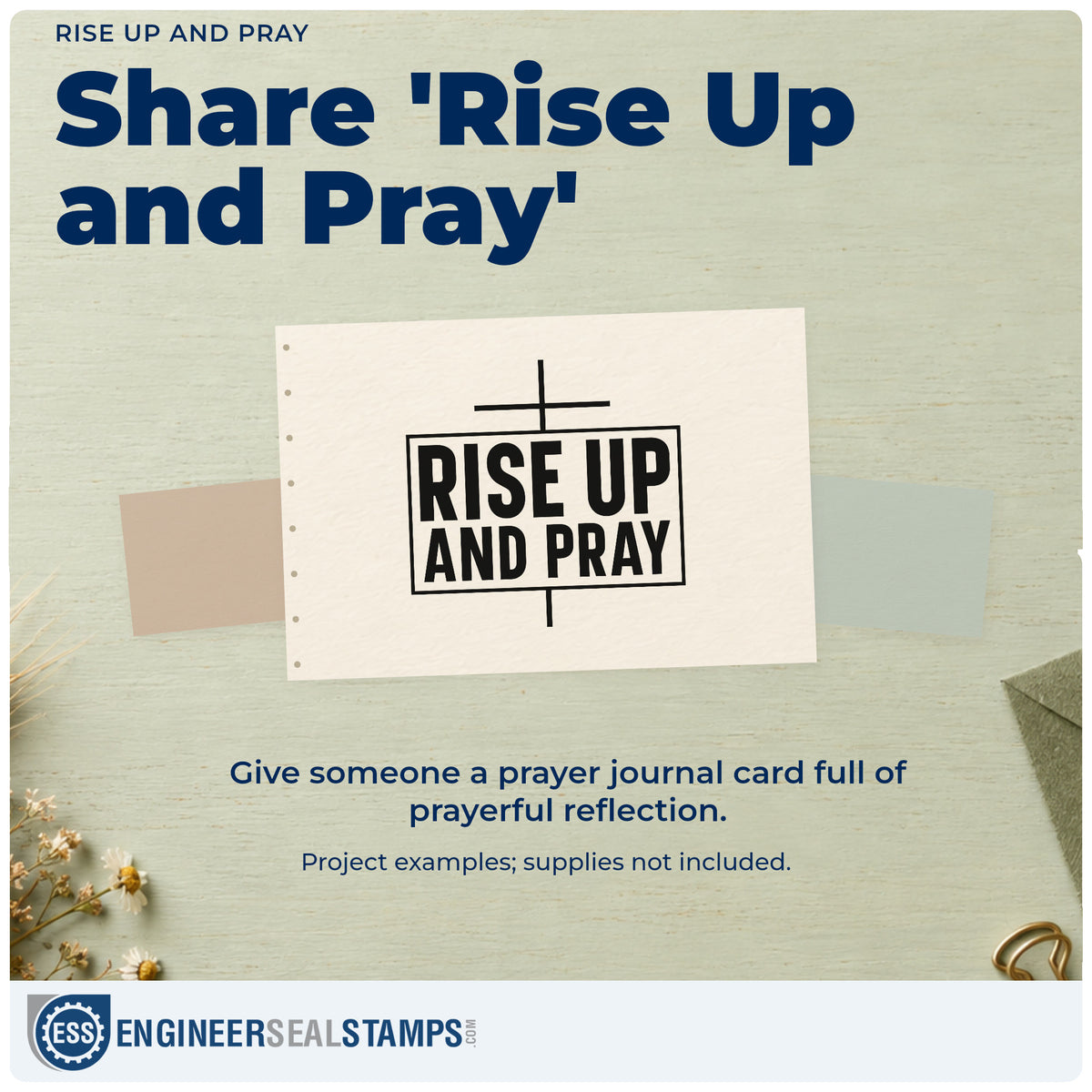 A finished handmade project stamped with the Rise Up And Pray With Cross Self-Inking Stamp, ideal for early prayer invites.