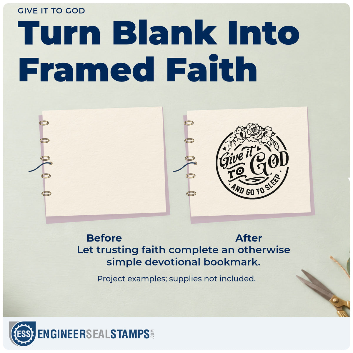Before and after of a plain item finished with the Give It To God And Go To Sleep Stamp – Self-Inking, a quick upgrade for canvas pillow covers.