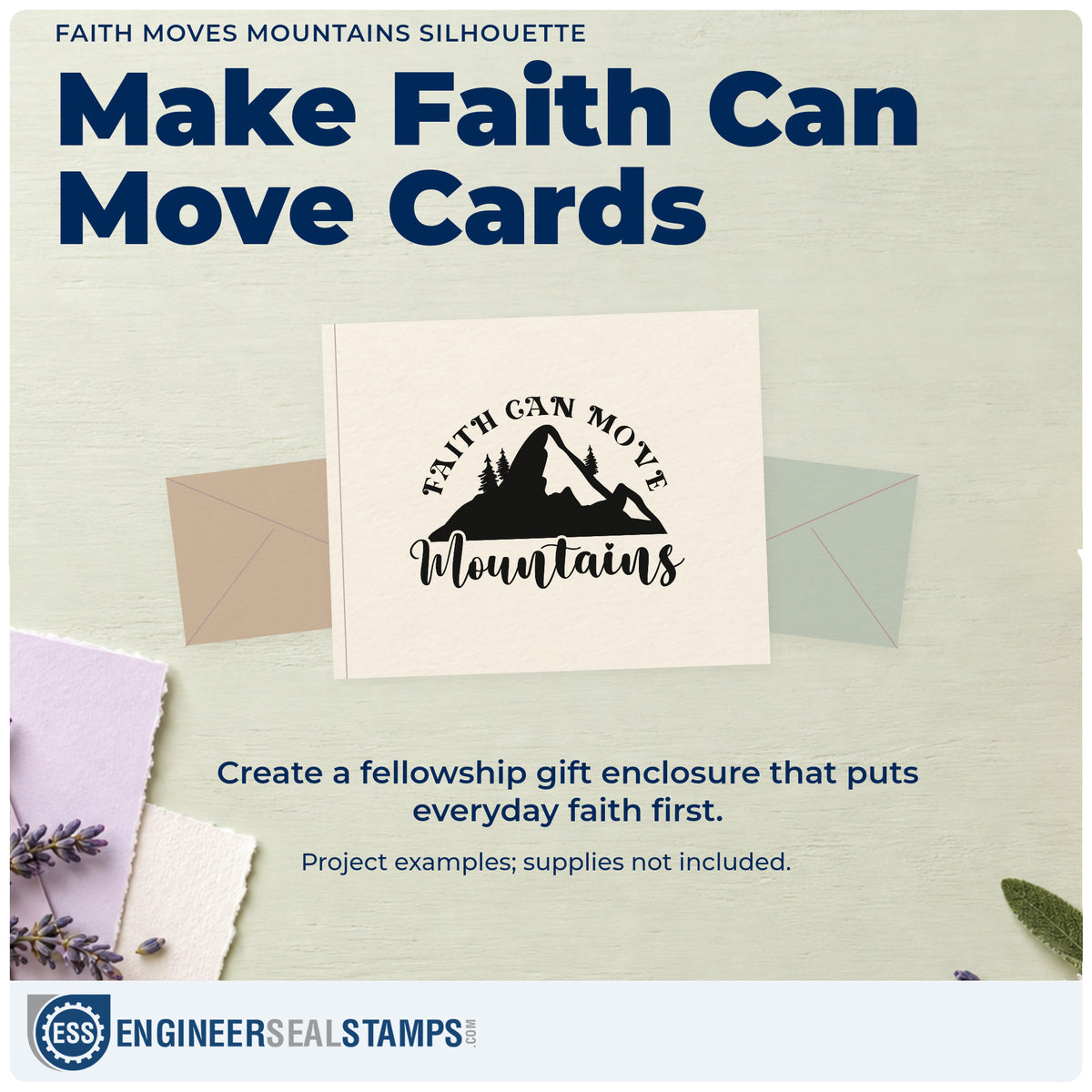 A finished handmade project stamped with the Faith Moves Mountains Silhouette Stamp – Self-Inking, ideal for camp counselor gifts.