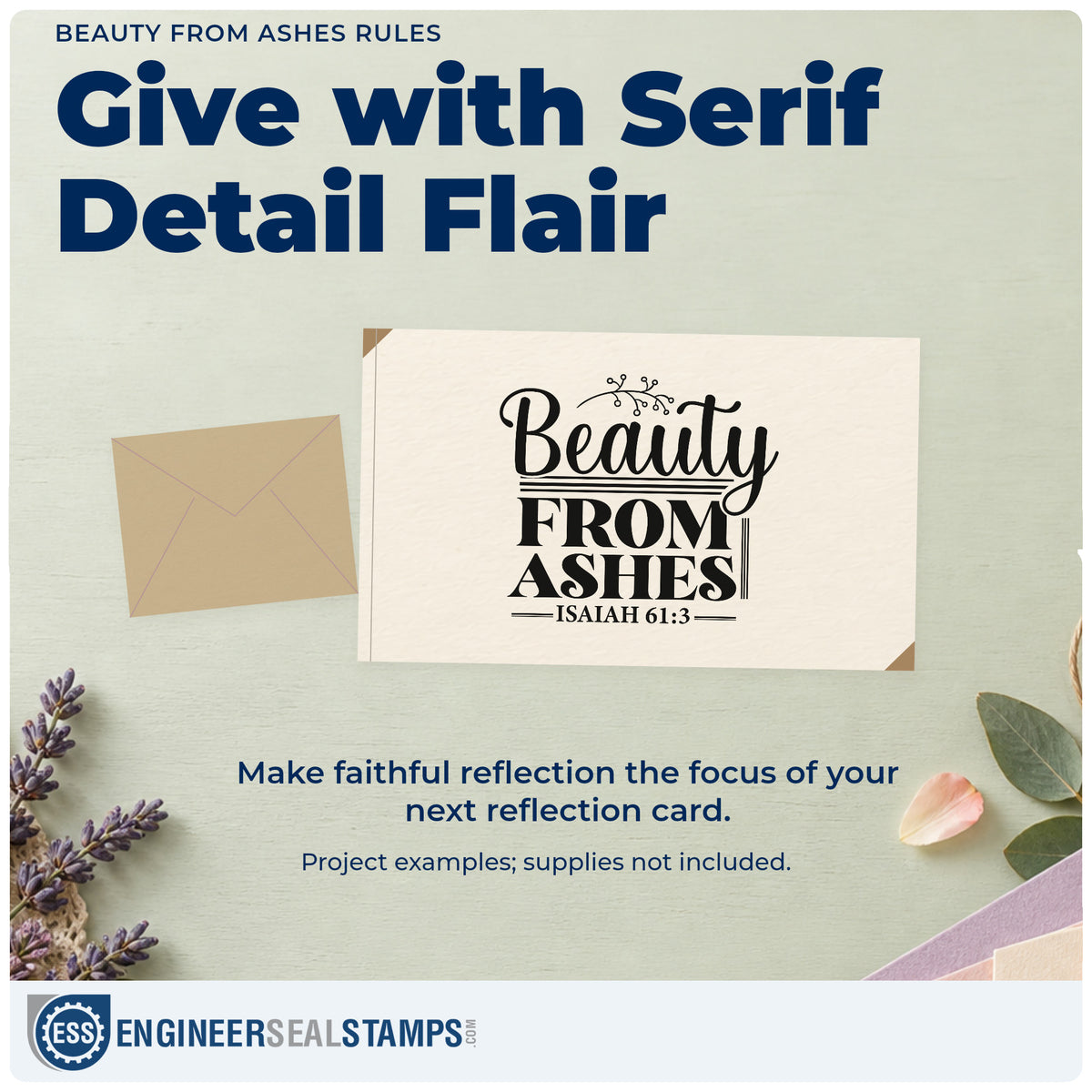 A finished handmade project stamped with the Beauty From Ashes Botanical Word Art Stamp - Premium Vintage Pro Wooden, ideal for fire recovery gifts.