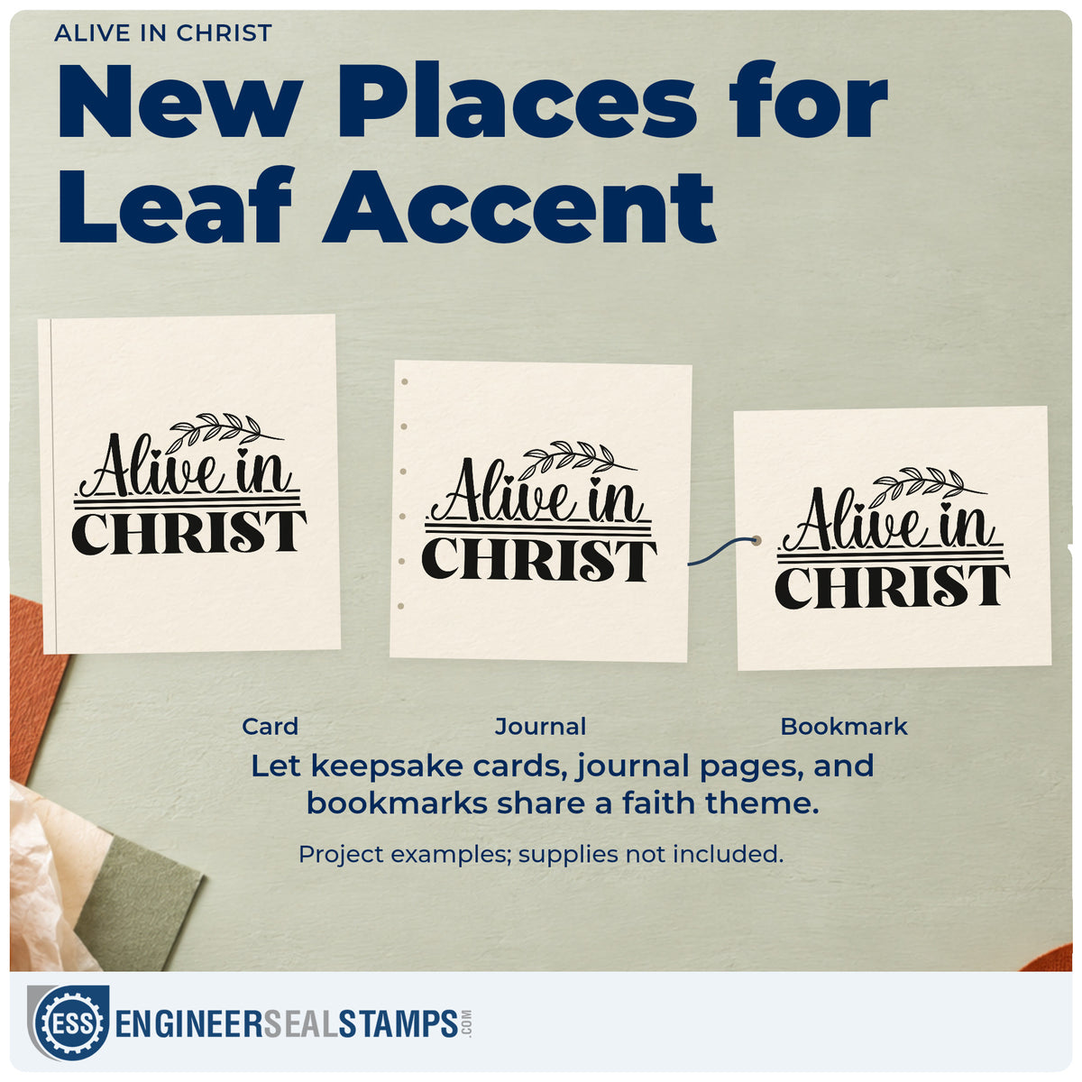 Three project examples made with the Alive In Christ Rubber Stamp – Wood Handle, including resurrection pages.