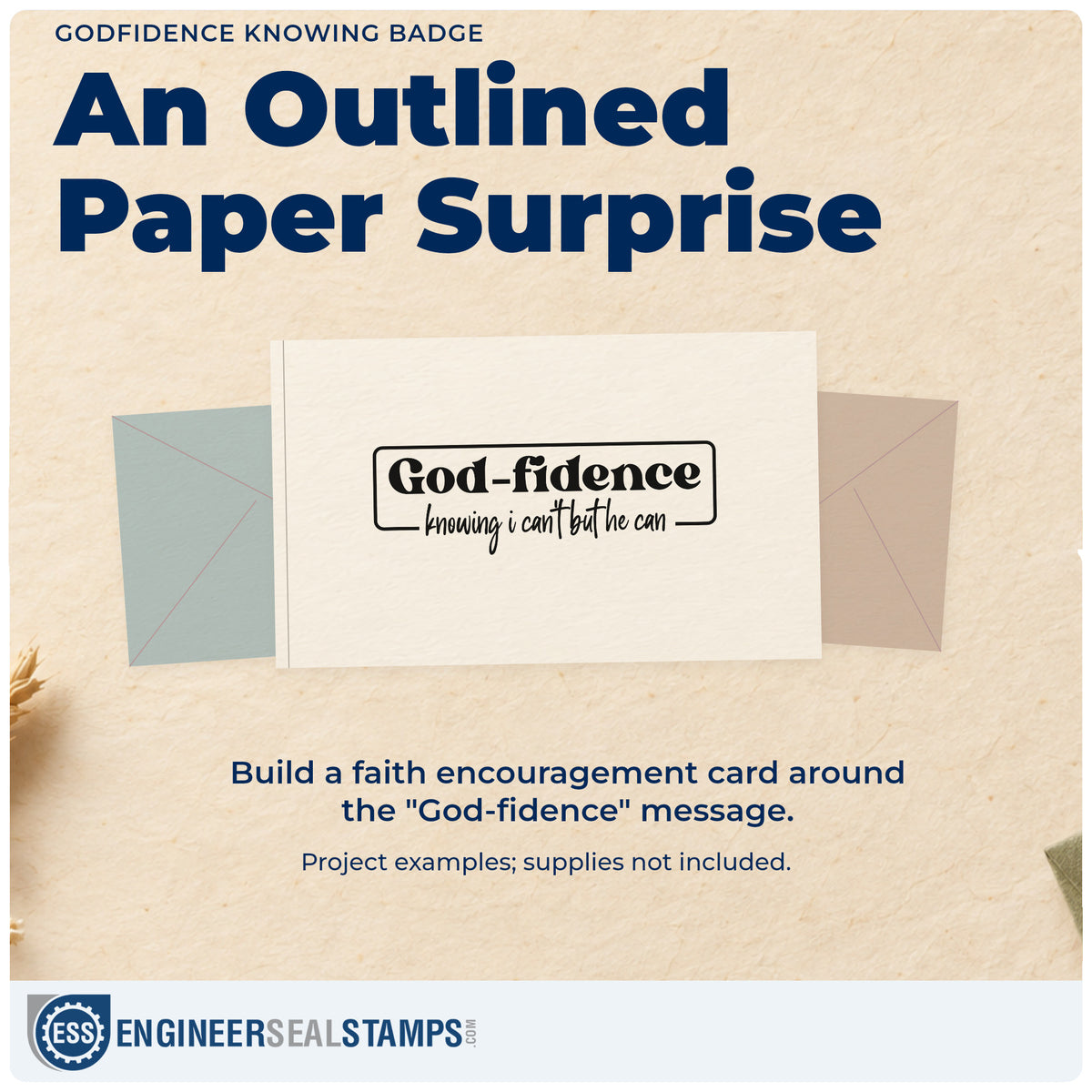 A finished handmade project stamped with the Godfidence Knowing Emblem Compact Pre-Inked Stamp – Slim, ideal for first job gifts.