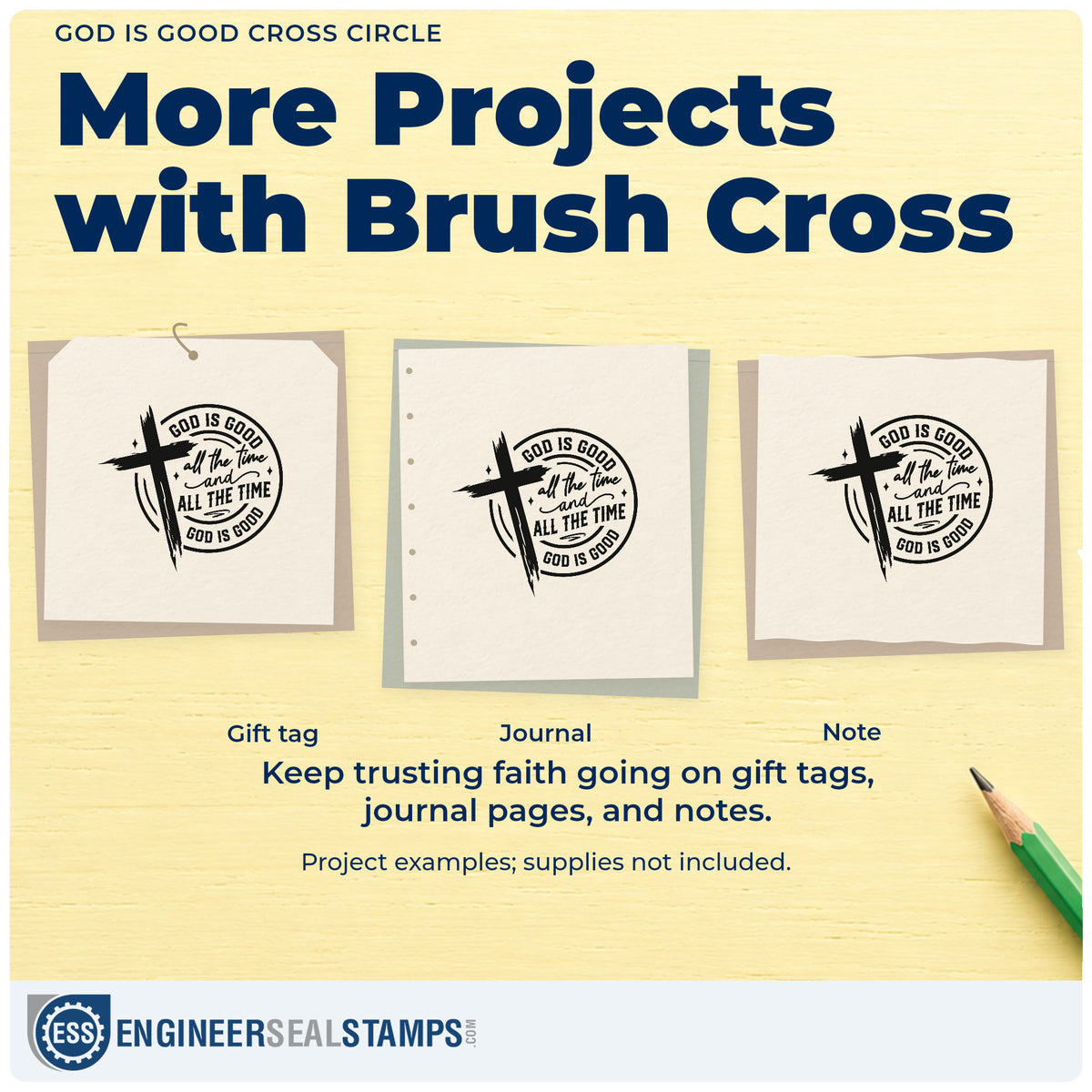 Three project examples made with the God Is Good All The Time Hand Stamp – Duo, including praise pages.