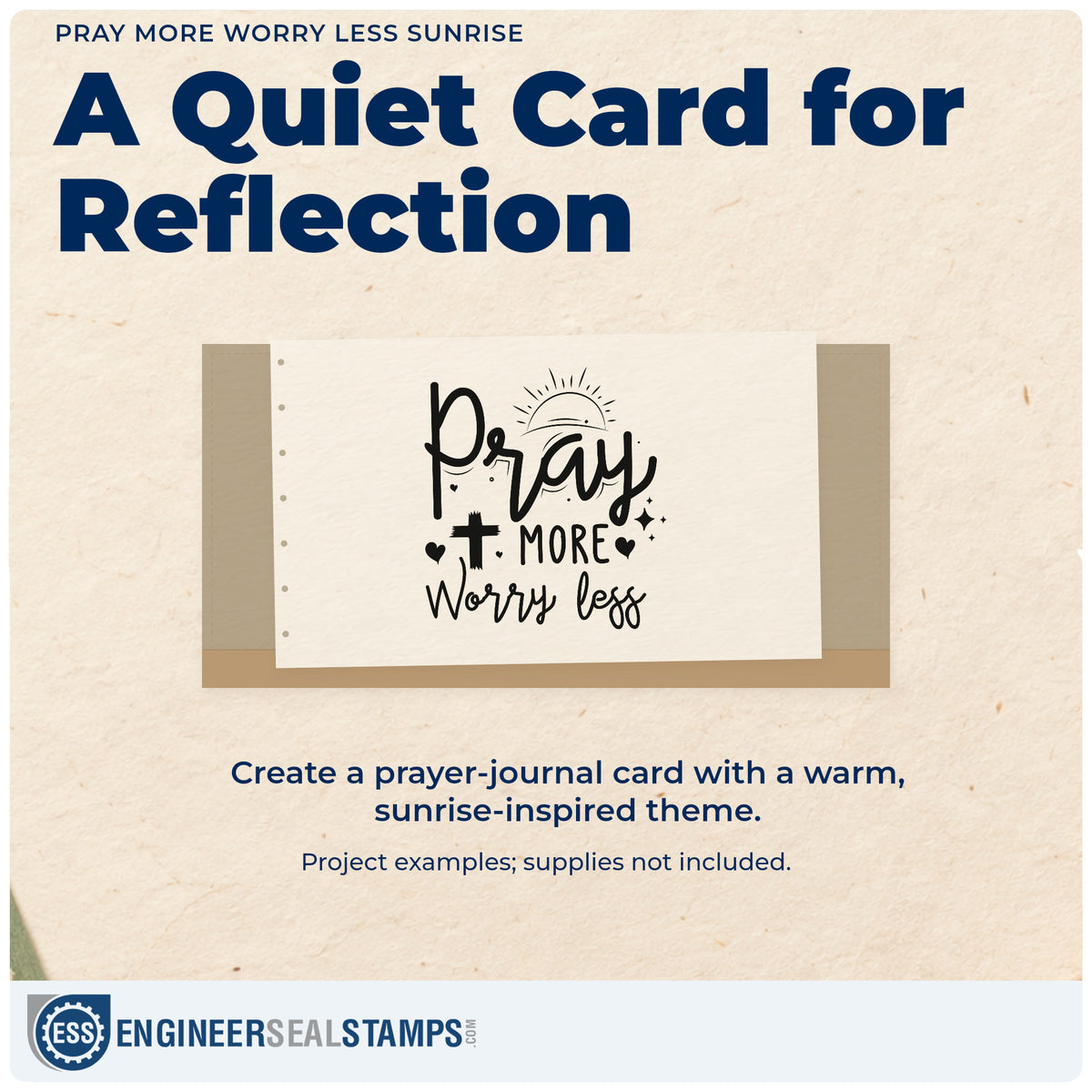 A finished handmade project stamped with the Pray More Worry Less Sunrise With Cross Premium Wooden Stamp - Vintage Pro, ideal for kitchen wall art.