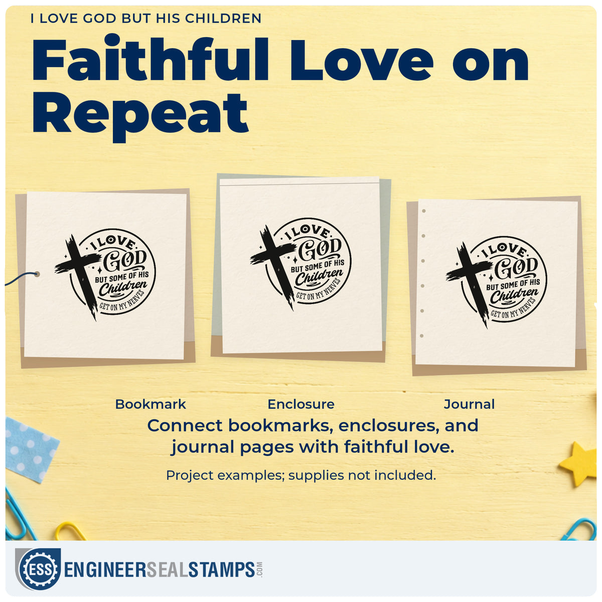 Three project examples made with the Pre-Inked I Love God, But Some Of His Children Get On My Nerves Stamp – PSI, including small group pages.