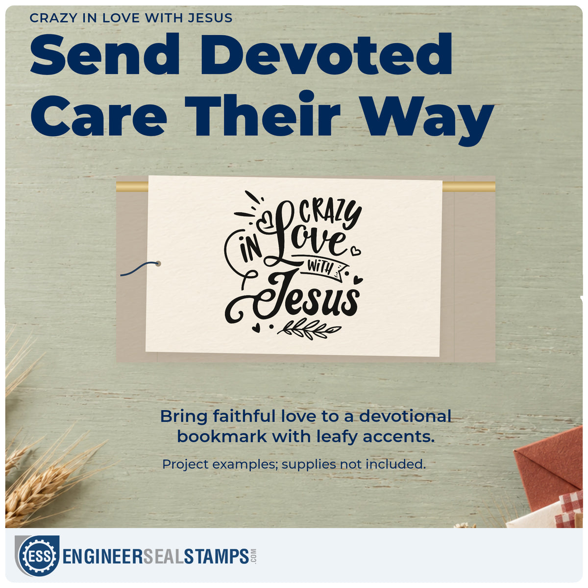 A finished handmade project stamped with the Crazy In Love With Jesus Hand Stamp – Duo, ideal for bridal shower tags.