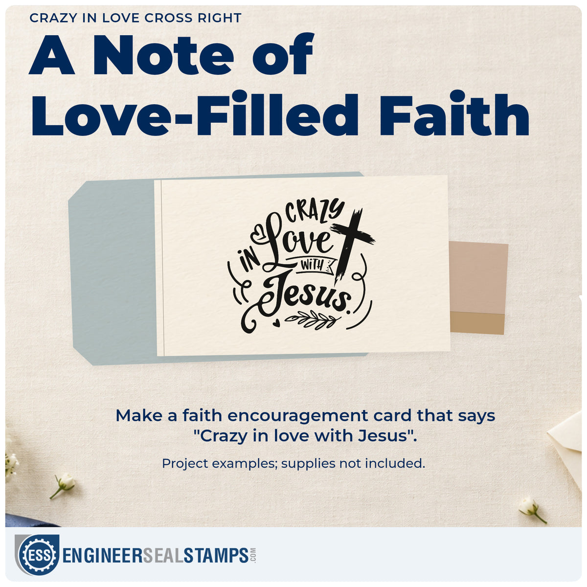 A finished handmade project stamped with the Crazy In Love Cross Right Duo Hand Stamp, ideal for garden party tags.