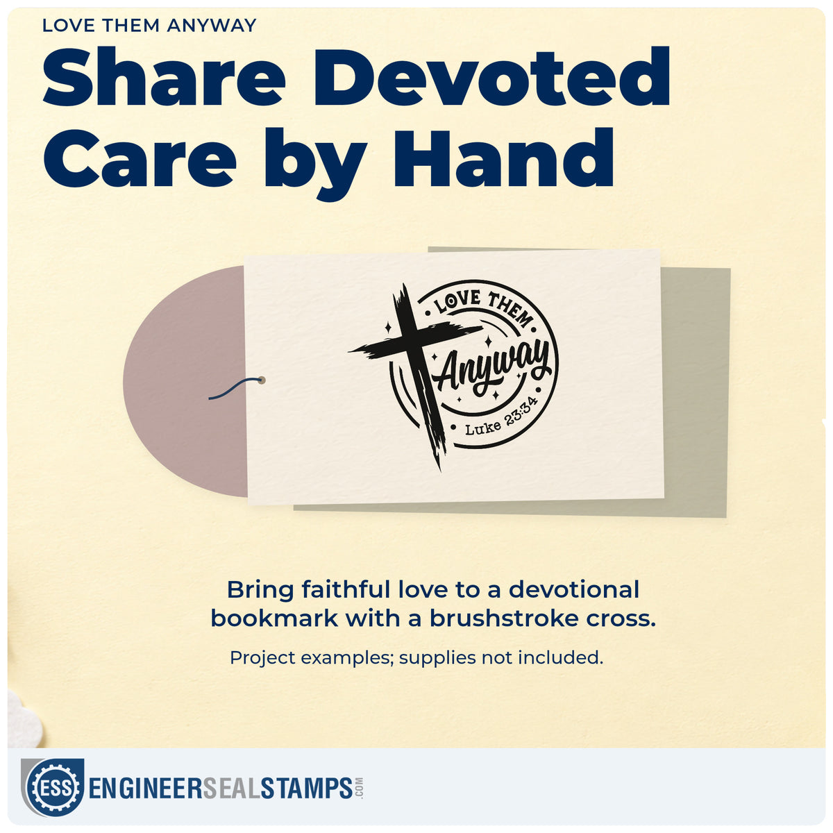 A finished handmade project stamped with the Love Them Anyway Brushstroke Cross Rubber Stamp – Duo Hand, ideal for peacemaker gift tags.