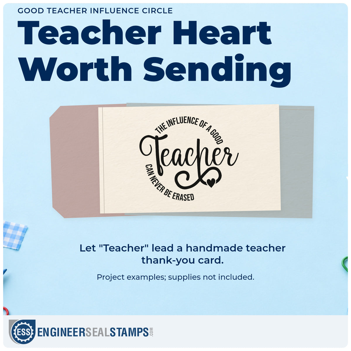 A finished handmade project stamped with the The Influence Of A Good Teacher Can Never Be Erased Self-Inking Stamp, ideal for round coaster tags.
