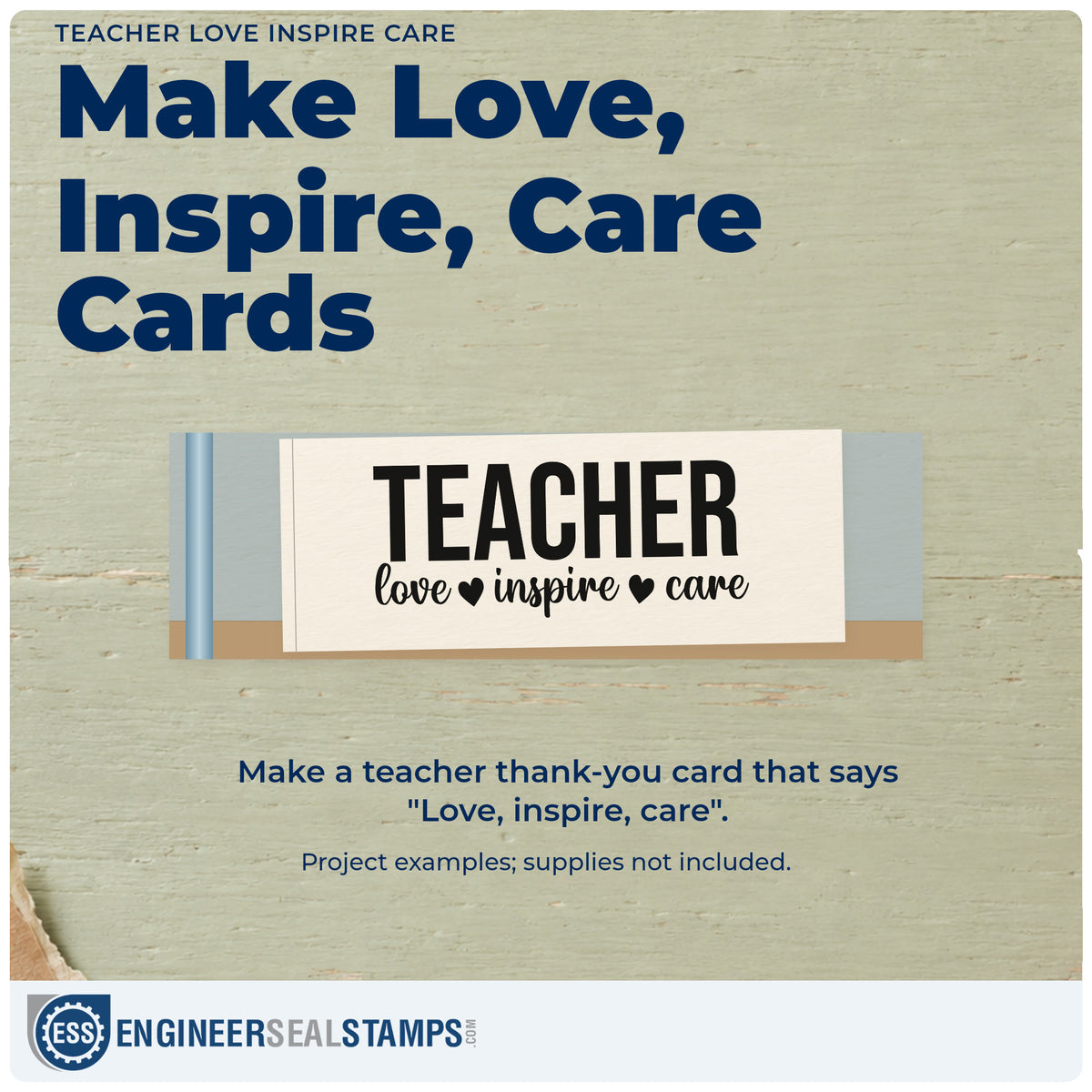 A finished handmade project stamped with the Teacher Love Inspire Care With Hearts Rubber Stamp – Duo Hand, ideal for care team tags.