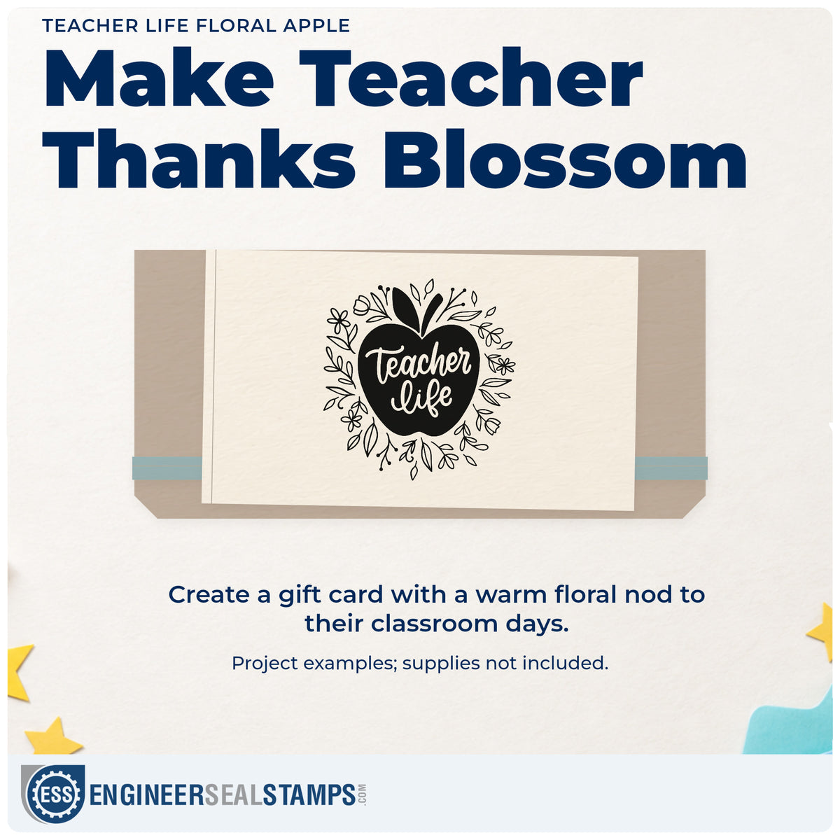 A finished handmade project stamped with the Teacher Life Floral Apple Pre-Inked Stamp – Slim, ideal for door hanger tags.