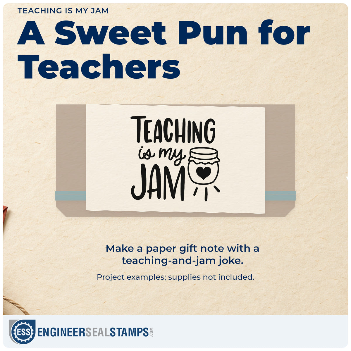A finished handmade project stamped with the Teaching Is My Jam Hand Stamp – Duo, ideal for preserves gift tags.