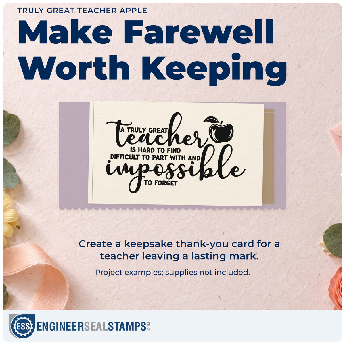A finished handmade project stamped with the Great Teacher Impossible To Forget Apple Pre-Inked Stamp – PSI, ideal for leaving gift tags.
