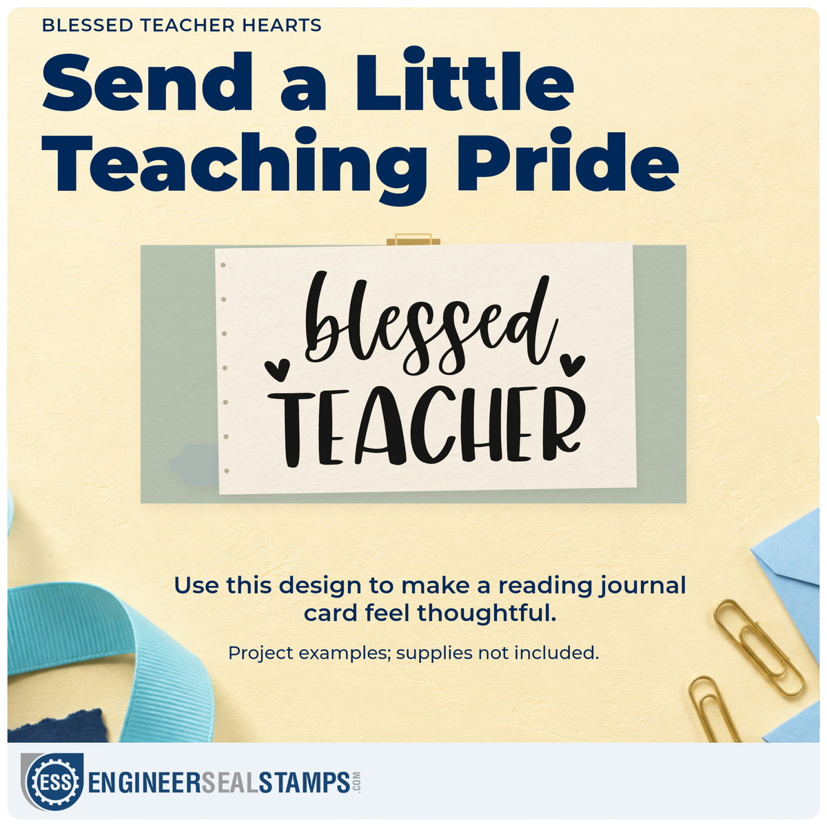 A finished handmade project stamped with the Blessed Teacher Hearts Pre-Inked Stamp – Slim, ideal for bulk class tags.