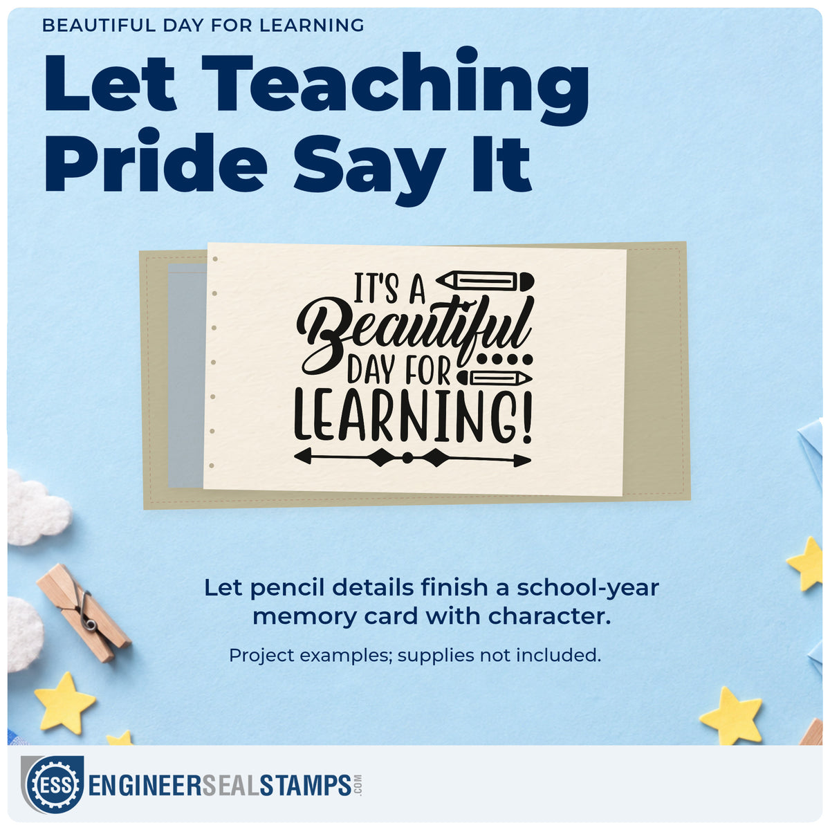 A finished handmade project stamped with the It's A Beautiful Day For Learning! Stamp – Self-Inking, ideal for timetable tags.