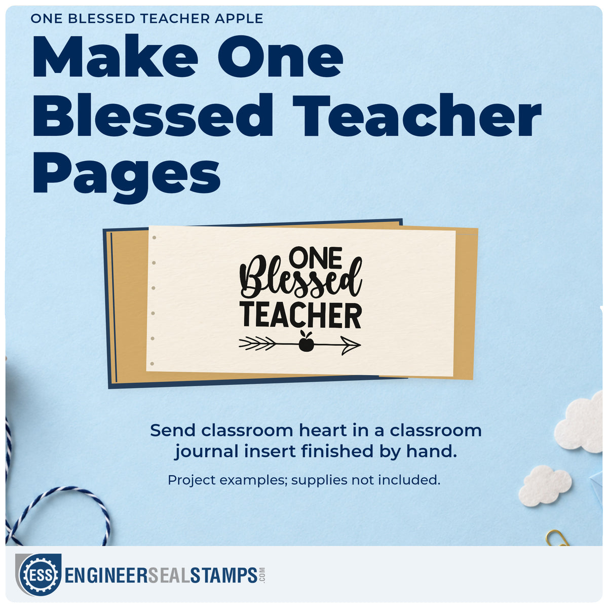 A finished handmade project stamped with the One Blessed Teacher Apple Self-Inking Stamp, ideal for chapel day tags.