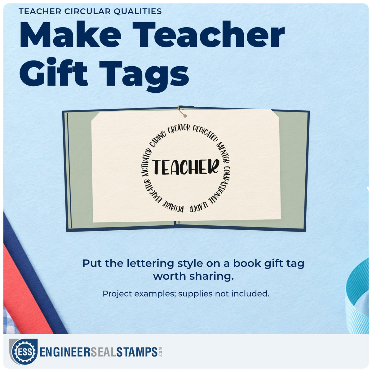 A finished handmade project stamped with the Teacher Qualities Circular Word Art Pre-Inked Stamp – Slim, ideal for job share tags.