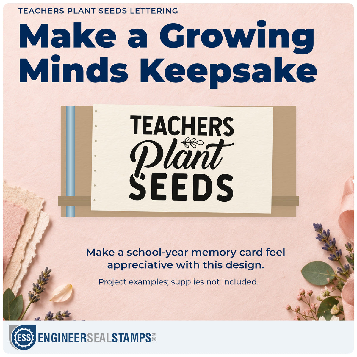 A finished handmade project stamped with the Teachers Plant Seeds Slim Pre-Inked Stamp, ideal for seed packet tags.
