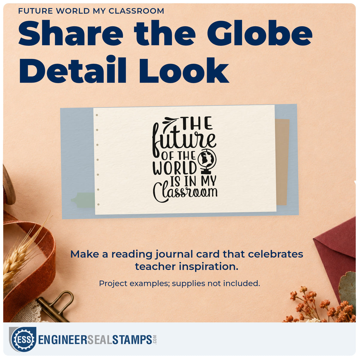 A finished handmade project stamped with the The Future Of The World Is In My Classroom Rubber Stamp – Duo Hand, ideal for culture day tags.