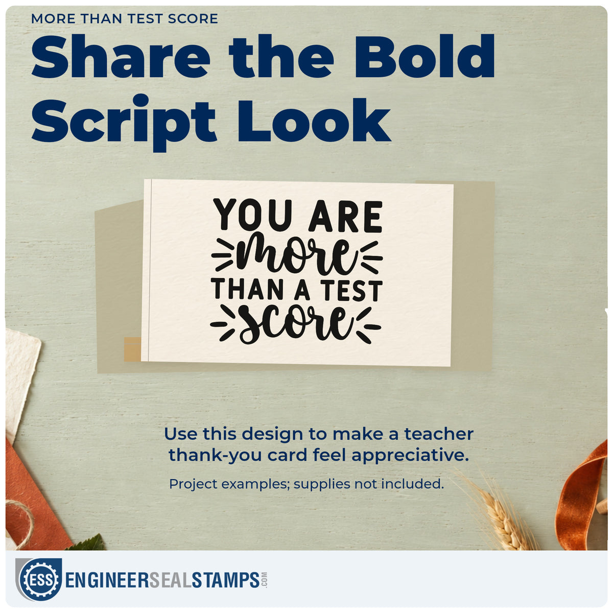 A finished handmade project stamped with the More Than Test Score Rubber Stamp – Wood Handle, ideal for exam kit tags.