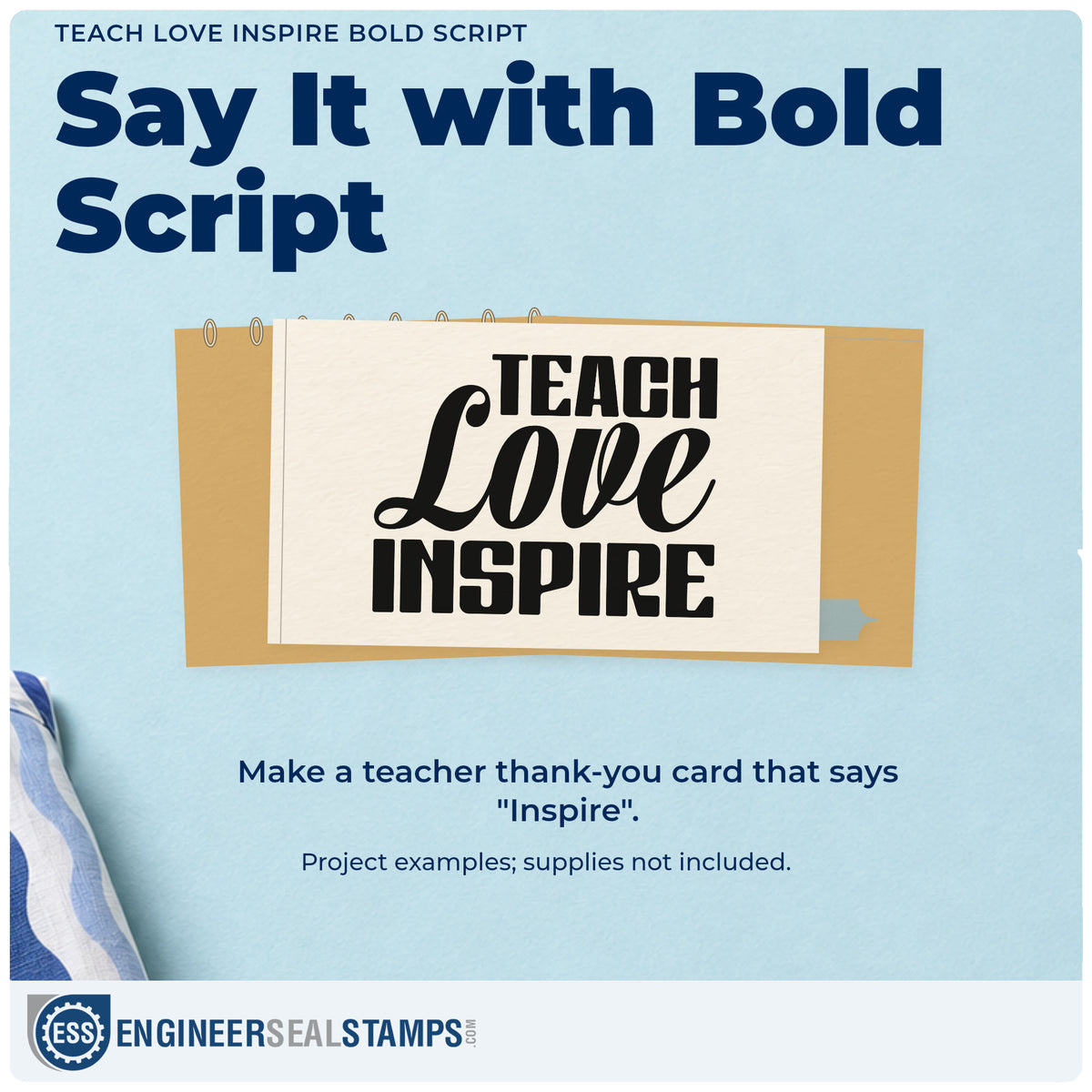 A finished handmade project stamped with the Teach Love Inspire Bold Script Duo Hand Stamp, ideal for anniversary tags.