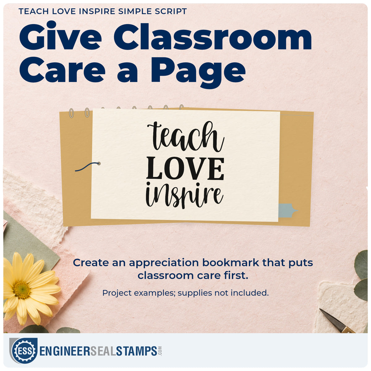 A finished handmade project stamped with the Teach Love Inspire Simple Script Wood-Mounted Rubber Stamp, ideal for certificate tags.
