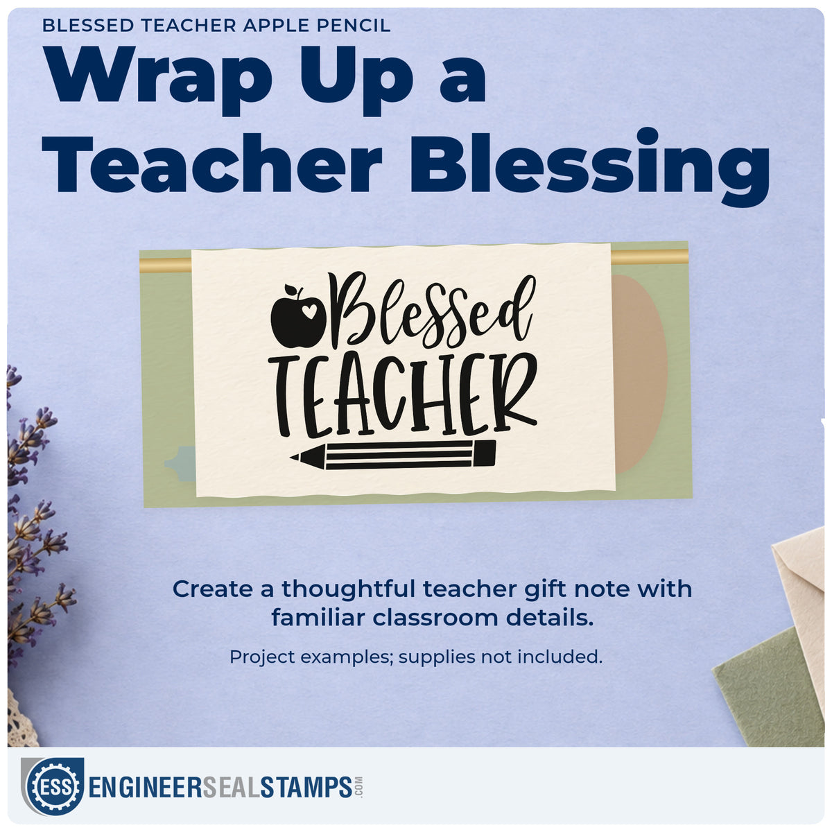 A finished handmade project stamped with the Teacher Blessings Apple And Pencil Pre-Inked Stamp – Slim, ideal for appointment tags.