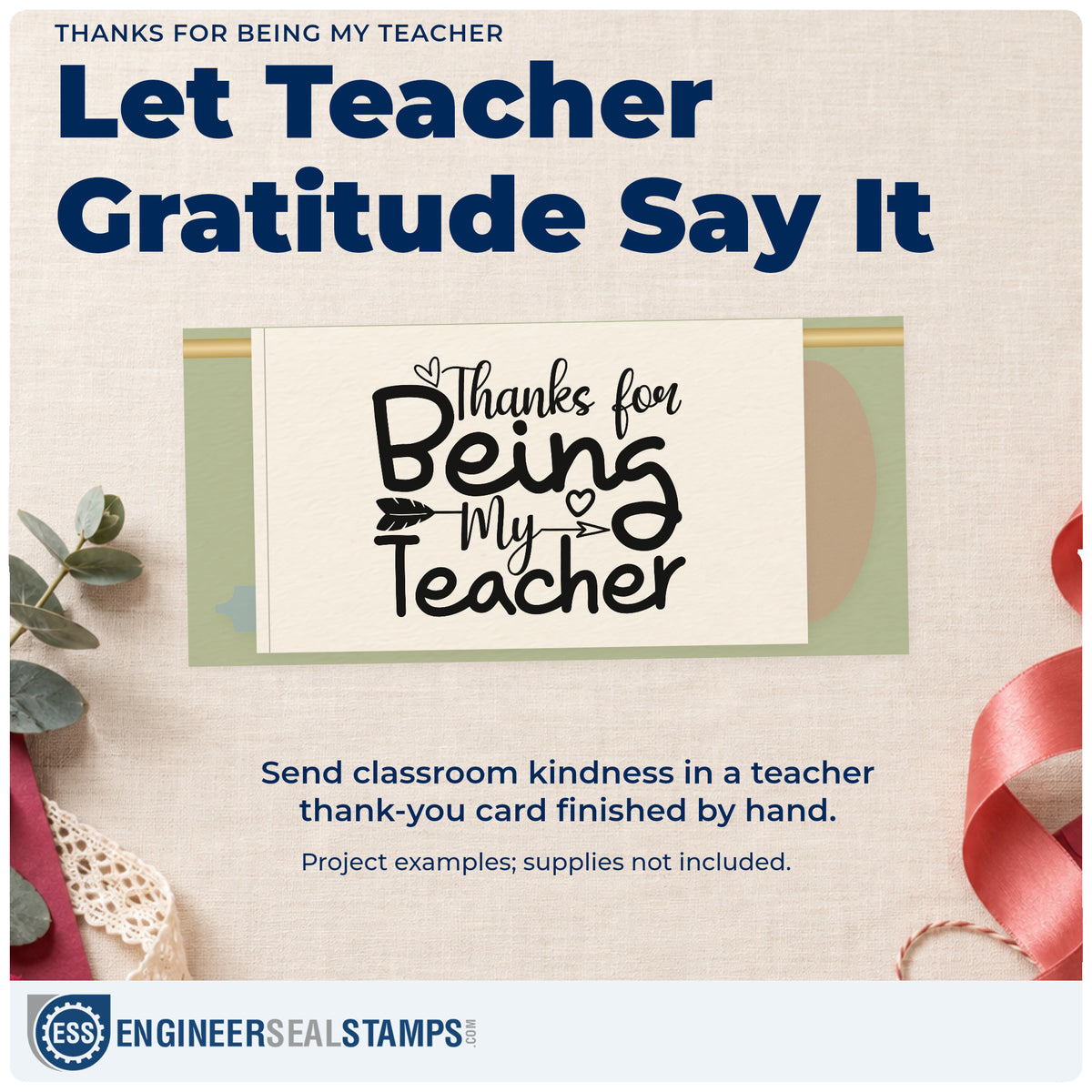 A finished handmade project stamped with the Thanks For Being My Teacher PSI Pre-Inked Stamp, ideal for writing task tags.