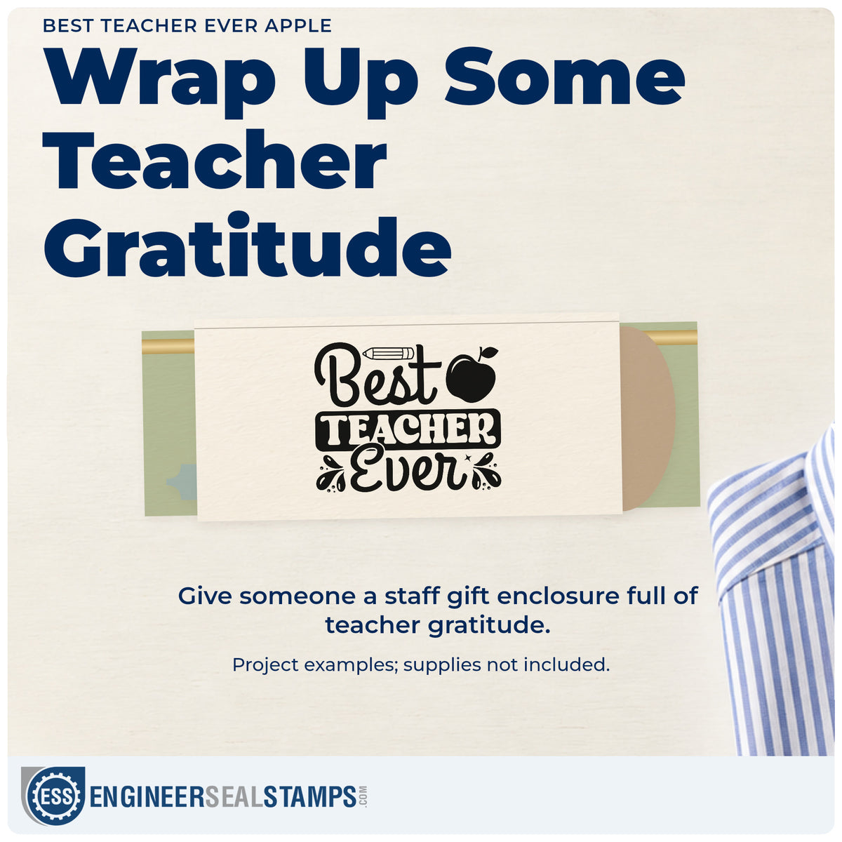 A finished handmade project stamped with the Best Teacher Ever Apple Pencil Craft Stamp – Self-Inking, ideal for speech day tags.
